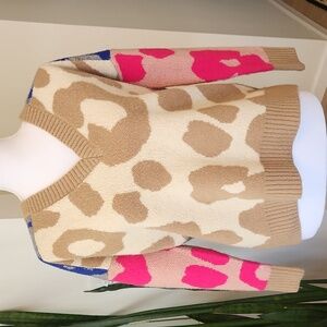 Central Park West Pullover Sweater Animal Print Multicolor Oversized sz XS